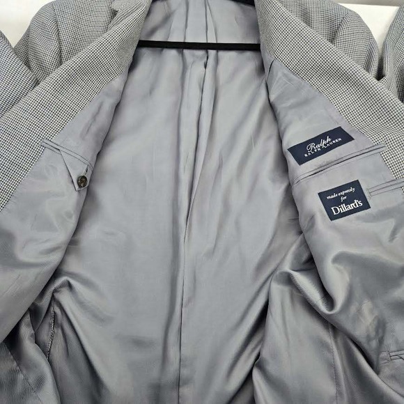 Ralph Lauren Mens 44R Wool Houndstooth Blazer Sport Coat Grey Jacket - Picture 6 of 9